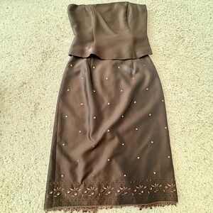 Ann Taylor Vintage 90's Brown sequin skirt, bustier top, & jacket